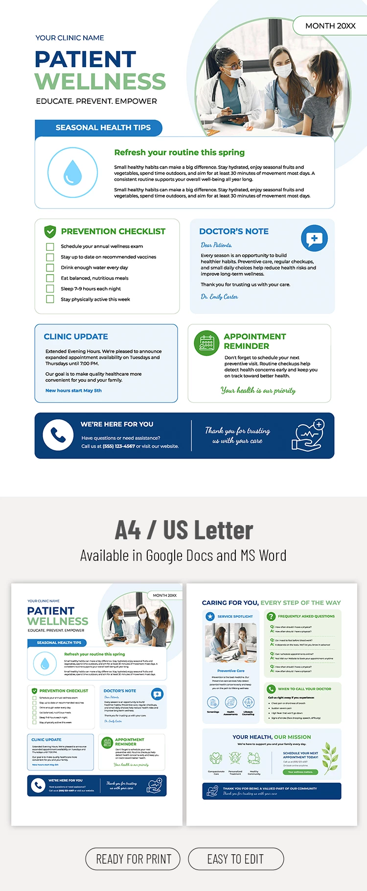Preview of Patient Wellness Newsletter Template for Google Docs and Microsoft Word