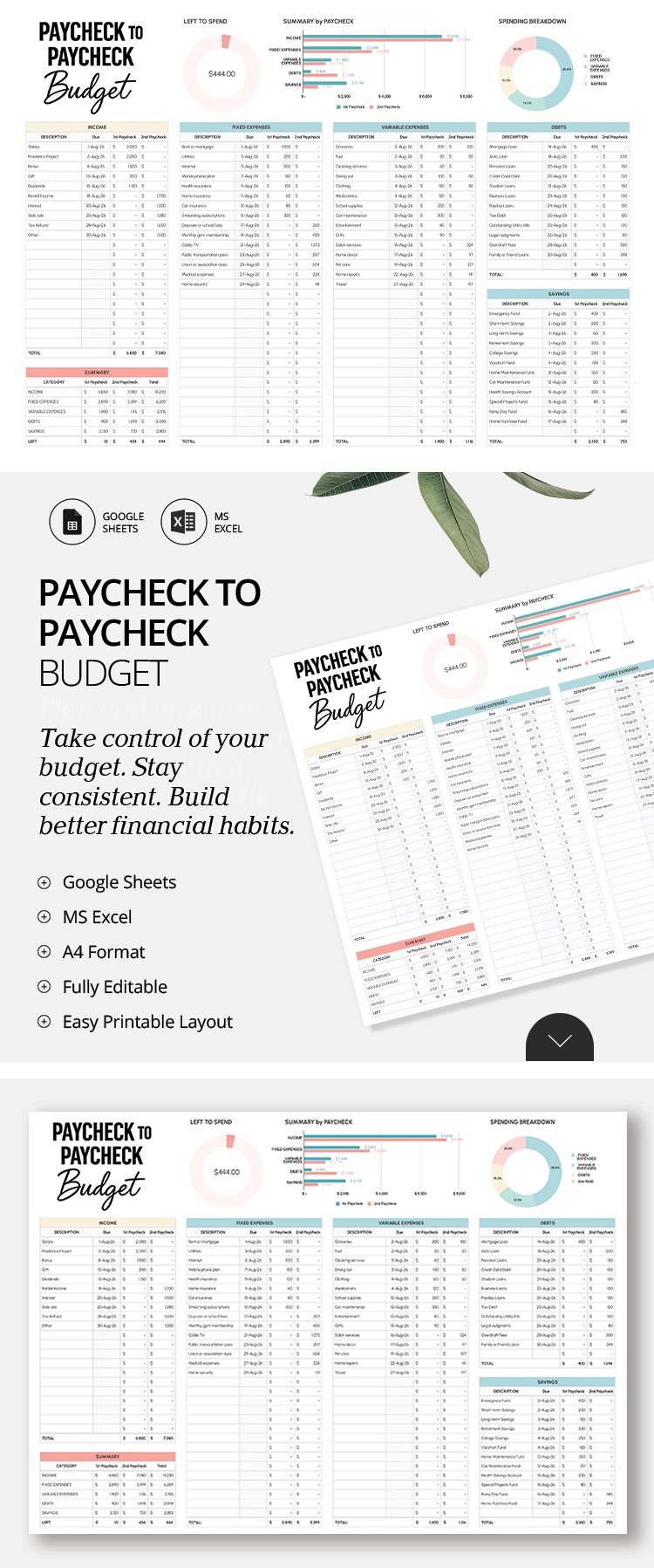 Free Paycheck to Paycheck Budget Template in Google Sheets and ...
