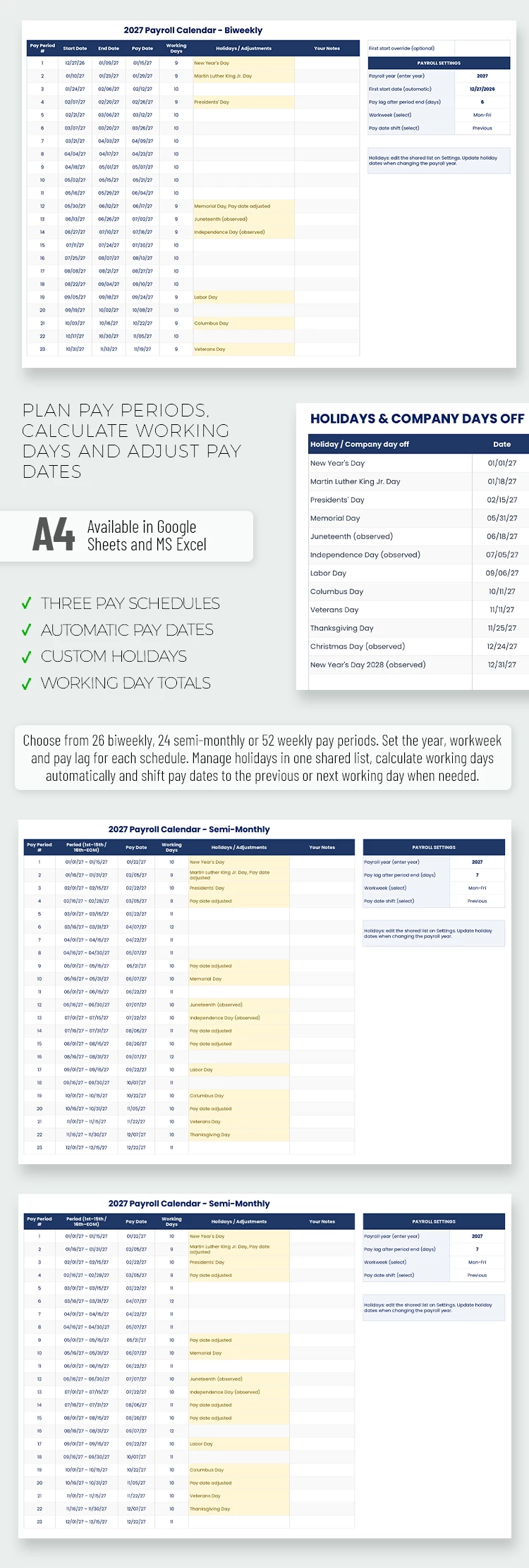 Preview of Payroll Calendar Template 2027 for Google Sheets and Microsoft Excel