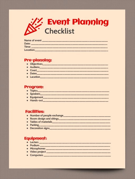 Parfait checklist de planification d'événement. - free Google Docs Template - 10061708