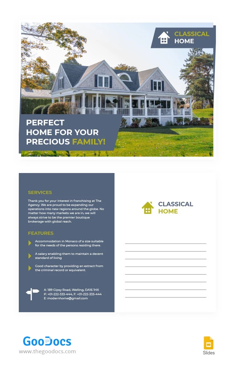 Postcard di Casa Perfetta - free Google Docs Template - 10063025