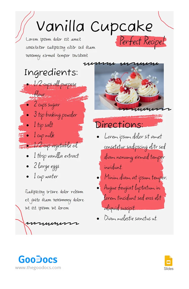 Recette parfaite de cupcakes à la vanille - free Google Docs Template - 10065408