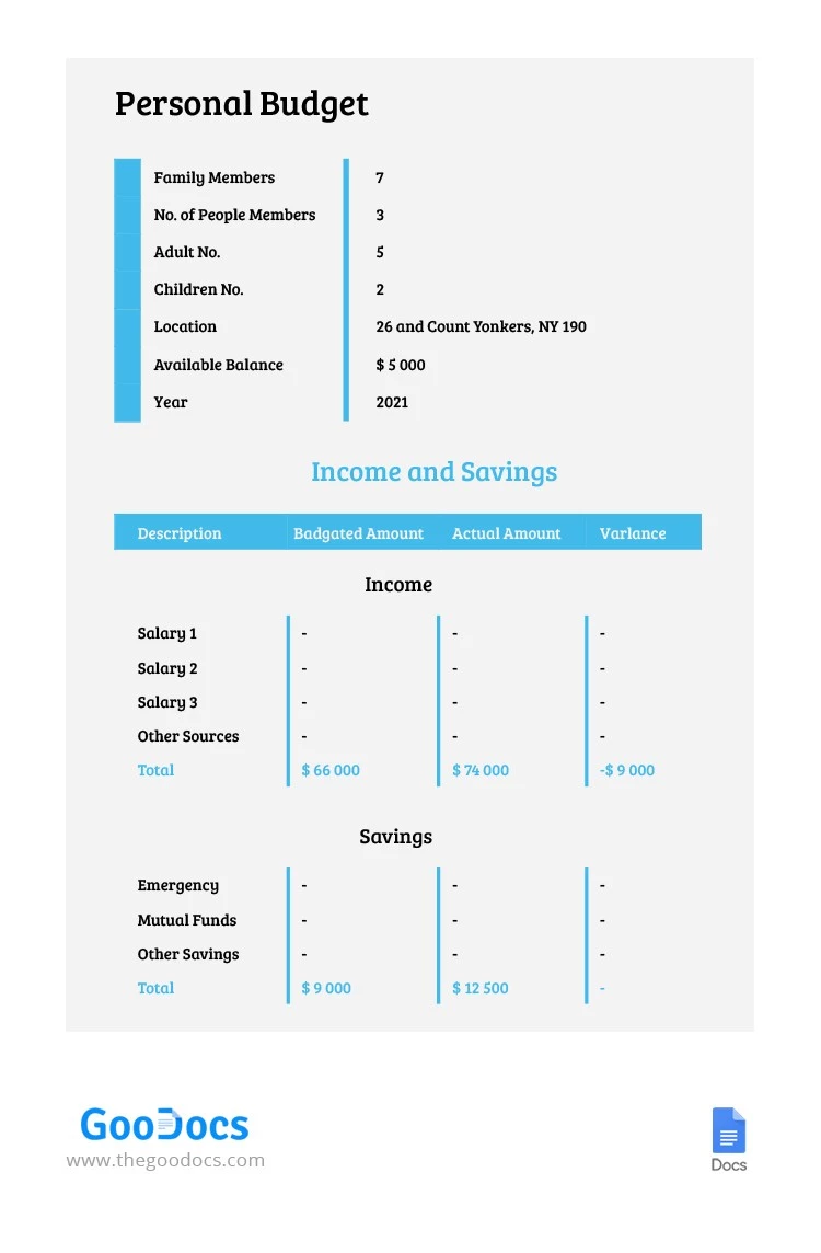 Budget personnel - free Google Docs Template - 10062276