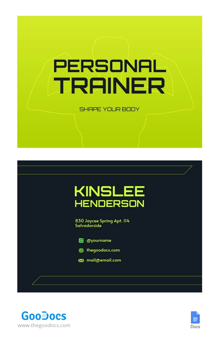 Personal Trainer de Fitness Cartão de Negócios - free Google Docs Template - 10064895