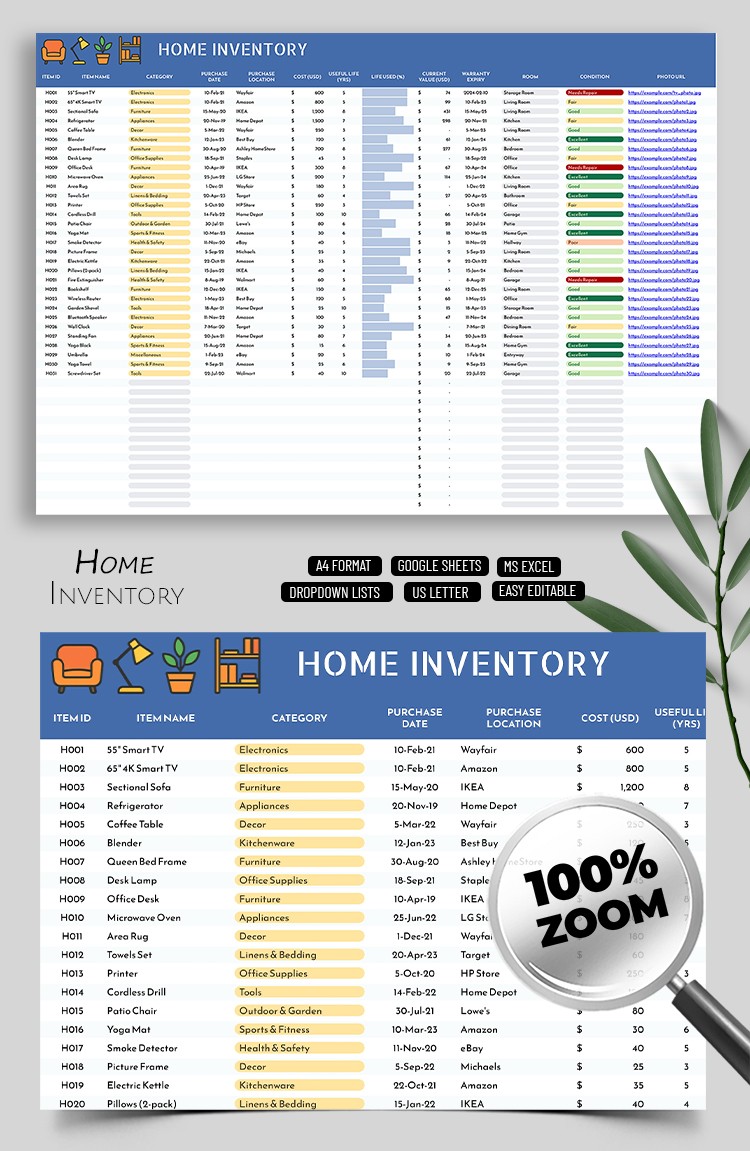 Home Inventory Excel Templates
