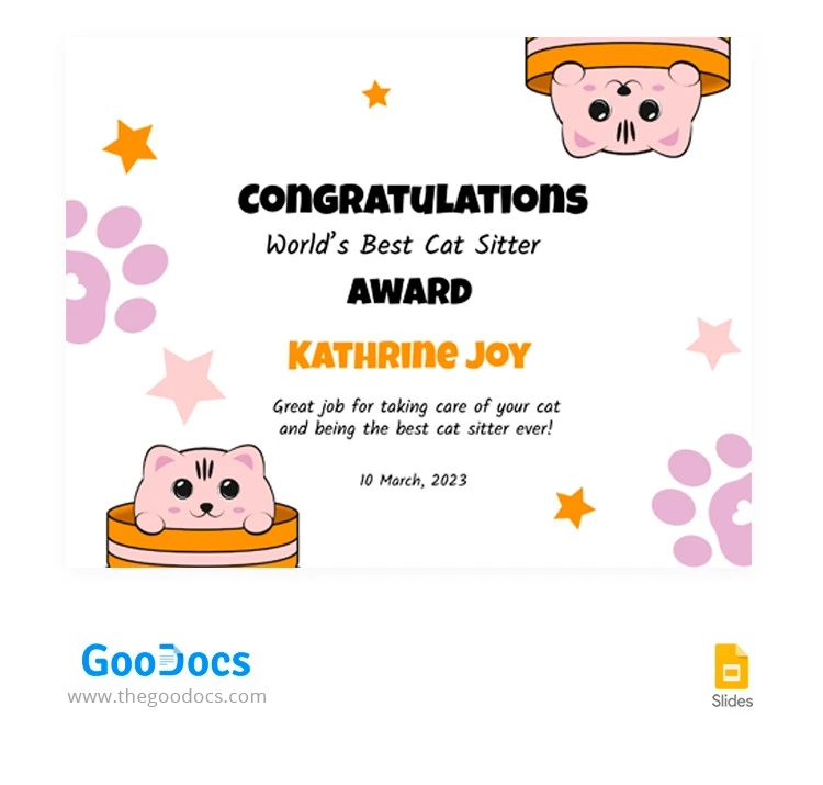Certificado de premio de mascota - free Google Docs Template - 10064232
