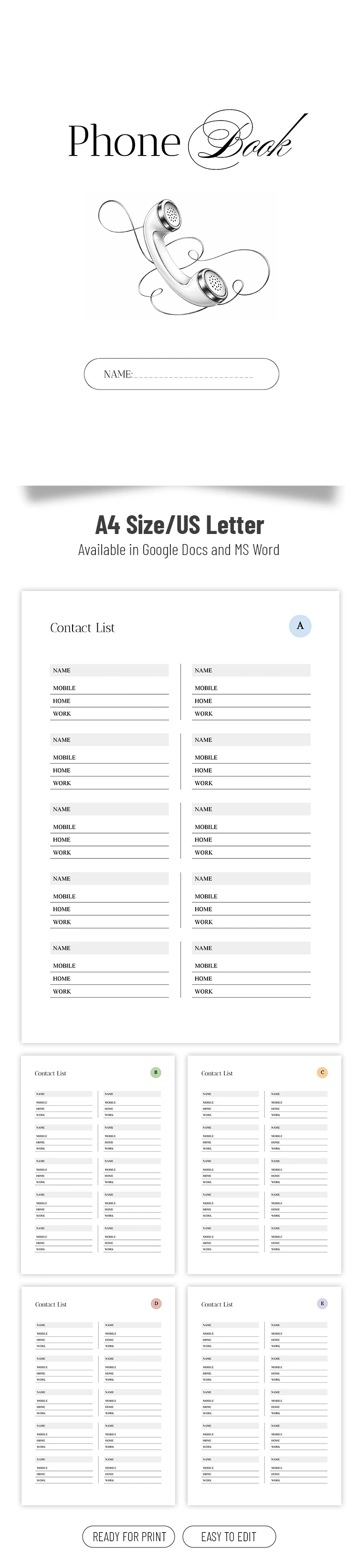 Vista previa de Plantilla de Libro de Teléfonos para Google Docs and Microsoft Word