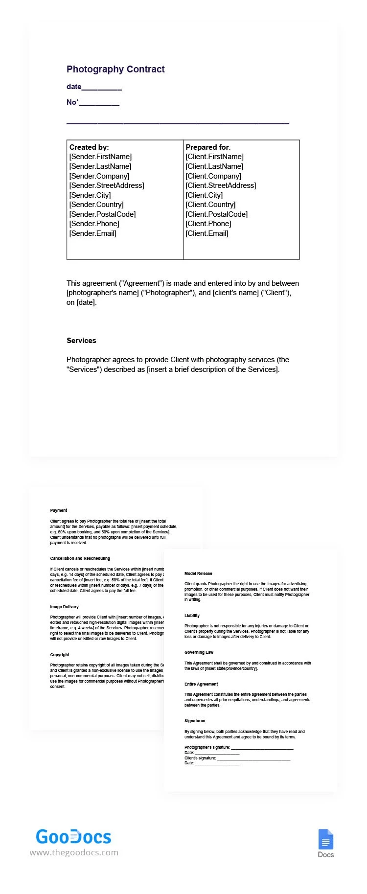 Photography Contract - free Google Docs Template - 10065722