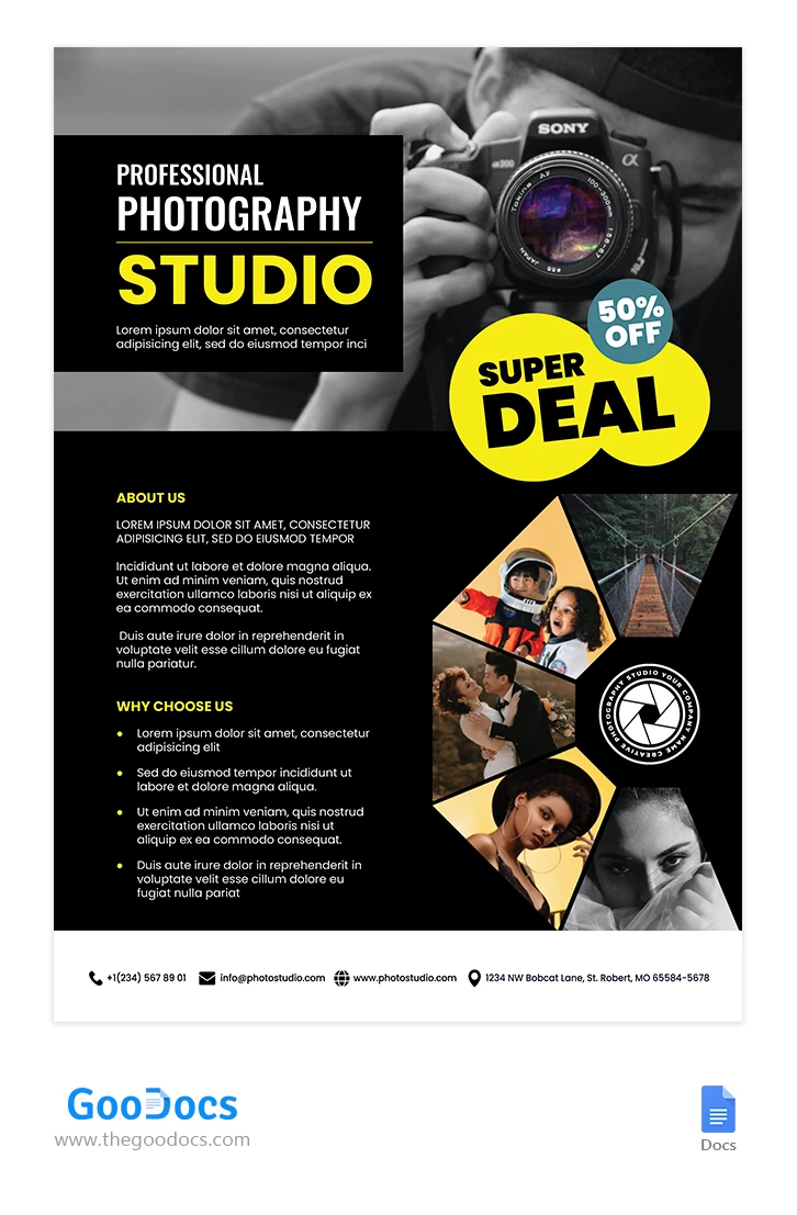 Flyer de Studio de Photographie Sombre - free Google Docs Template - 10066616