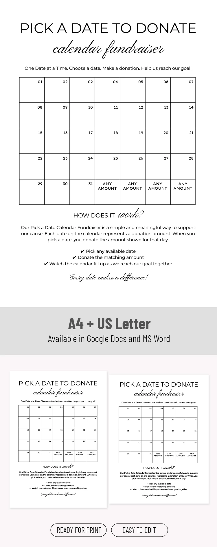 Escolha um modelo de arrecadação de fundos de calendário de data - free Google Docs Template - 10072391