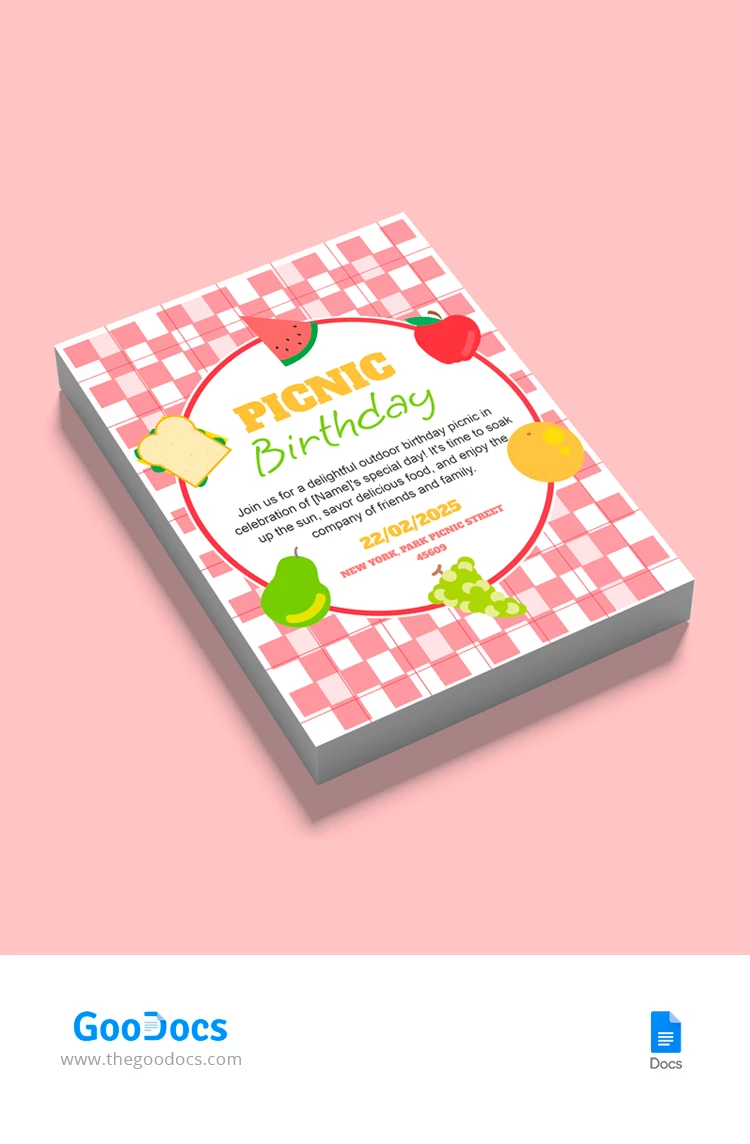 Invitation d'anniversaire pour un pique-nique - free Google Docs Template - 10067044