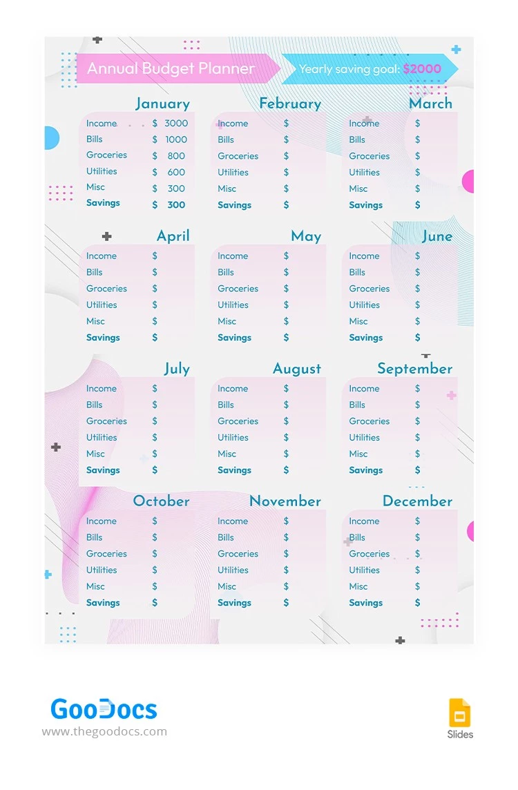 Pink Annual Budget Planner - free Google Docs Template - 10064709