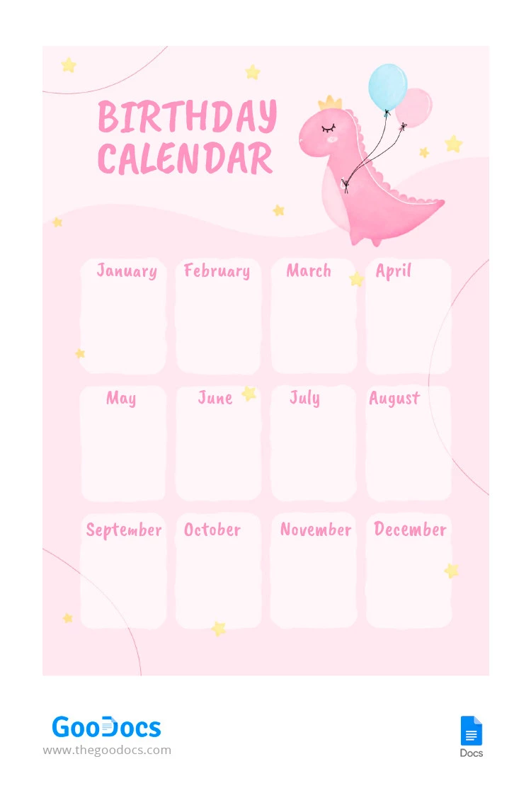 Pink Birthday Calendar - free Google Docs Template - 10066268