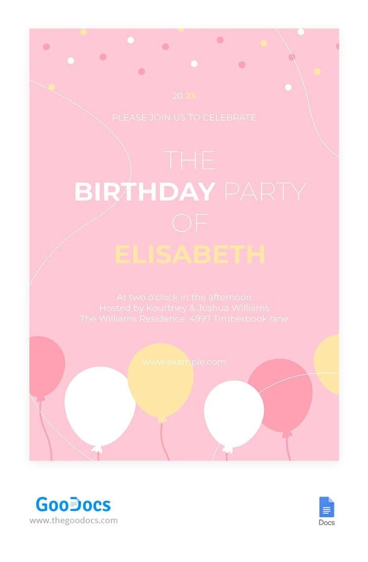 Invitación de cumpleaños para una fiesta de princesas. - free Google Docs Template - 10065960
