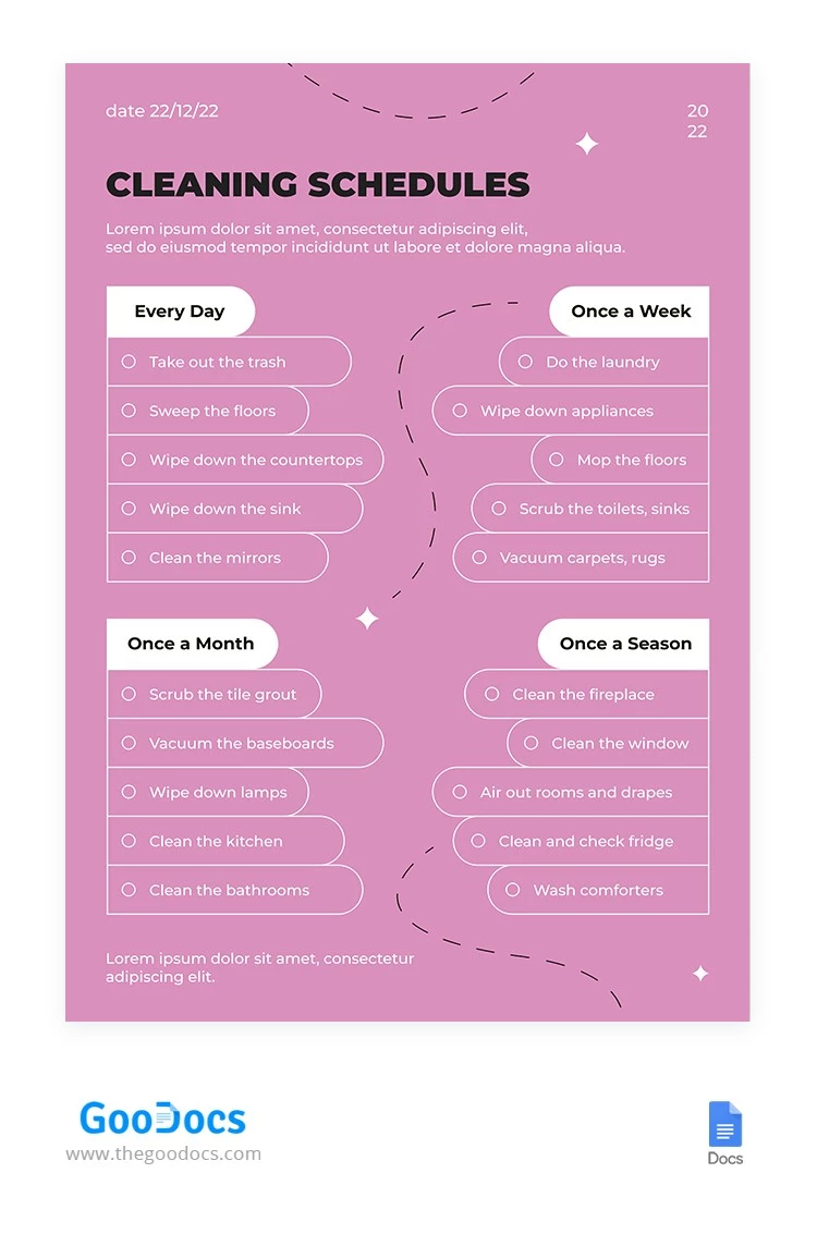 Pink Putzplan - free Google Docs Template - 10064914