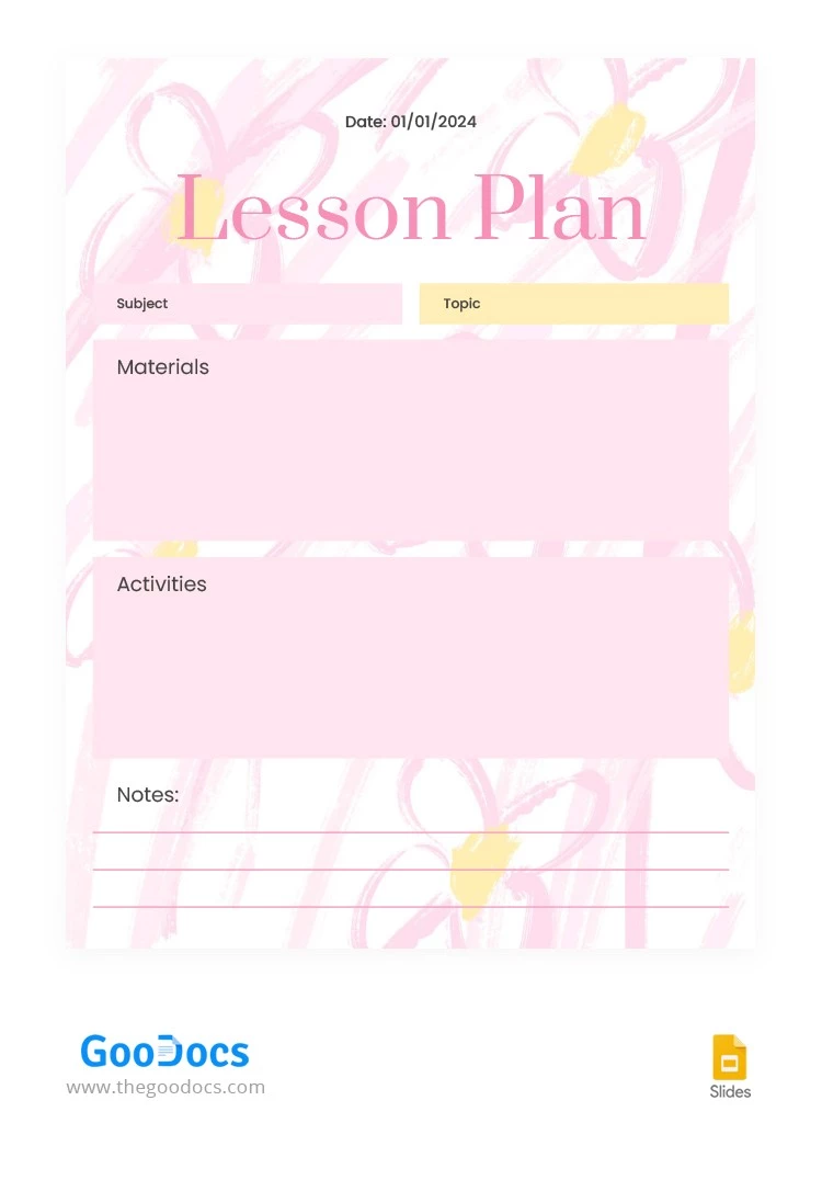Piano di lezione elementare floreale rosa - free Google Docs Template - 10065812