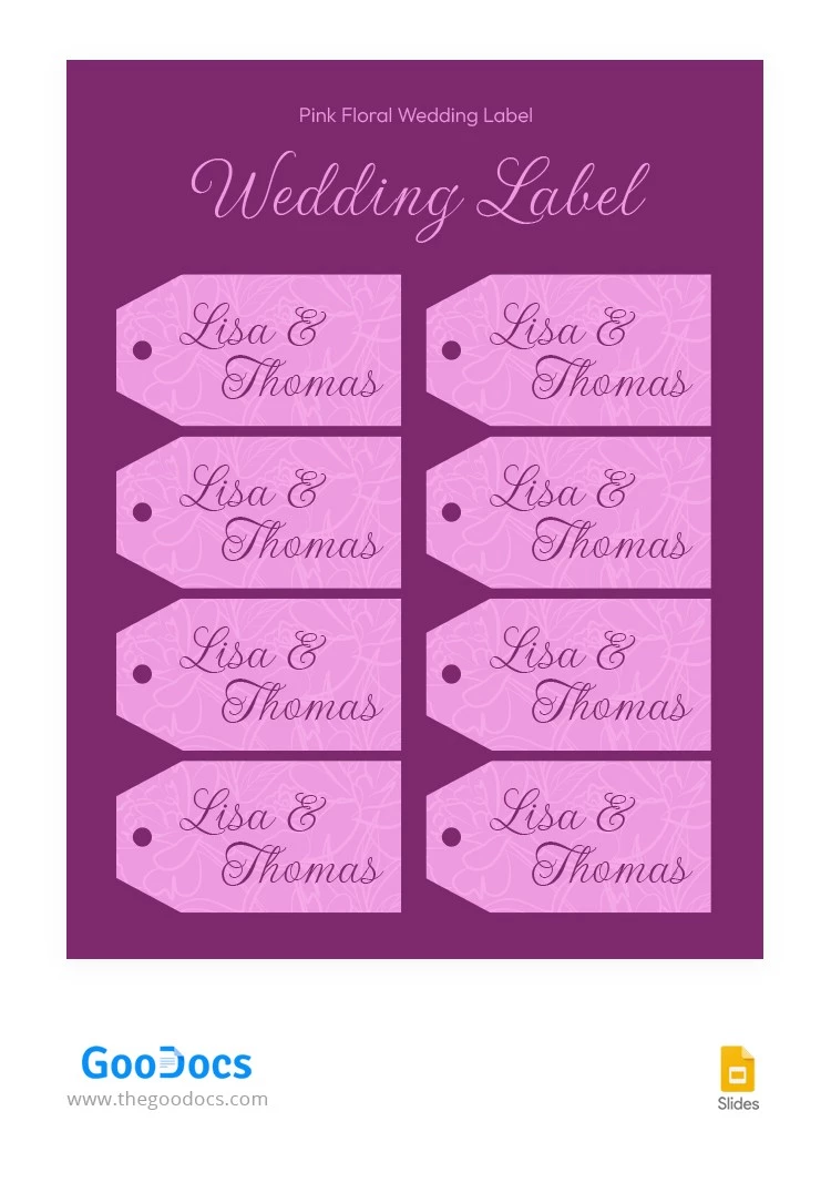 Étiquette de mariage florale rose - free Google Docs Template - 10065768