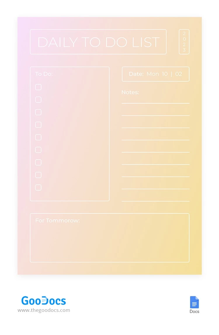 Pink Gradient Daily To Do List - free Google Docs Template - 10065838