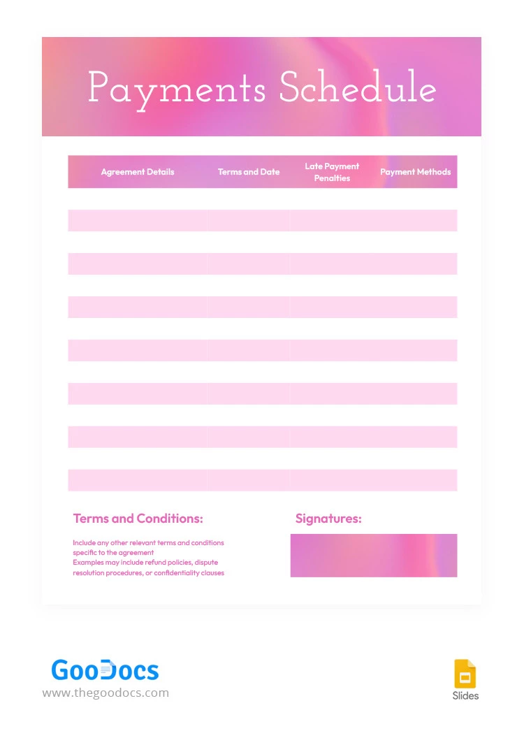 Pink Gradient Payments Schedule - free Google Docs Template - 10066391