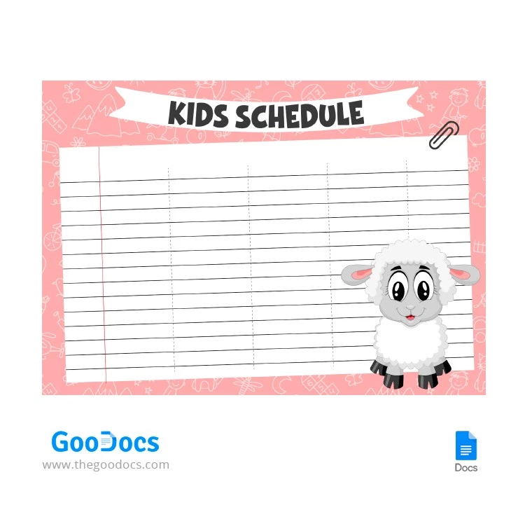 Programme des enfants rose - free Google Docs Template - 10065684