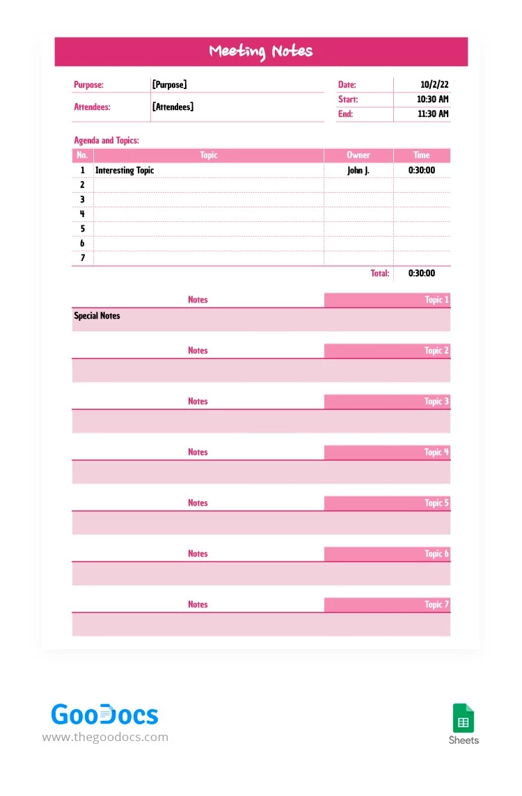 Pink Meeting Note - free Google Docs Template - 10062904