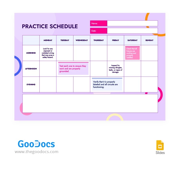 Pink Practice Schedule - free Google Docs Template - 10065944