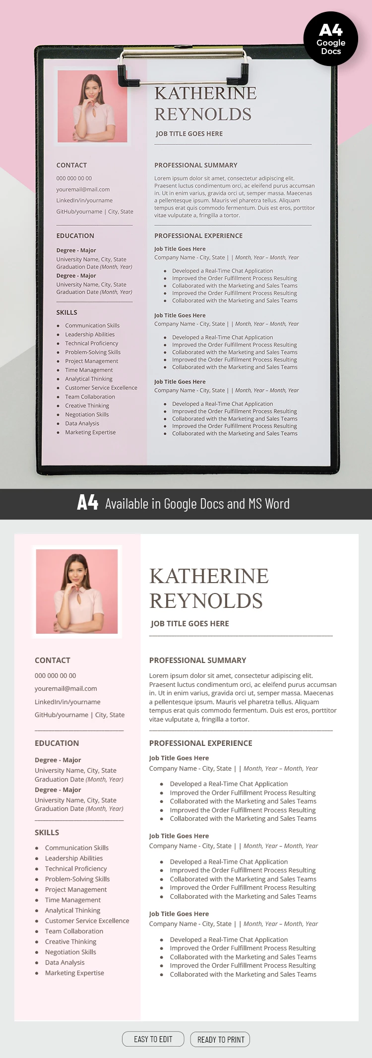 Curriculum rosa - free Google Docs Template - 10062113