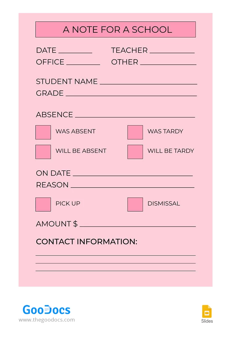 Consejos de la nota escolar rosa para la Secundaria - free Google Docs Template - 10066942