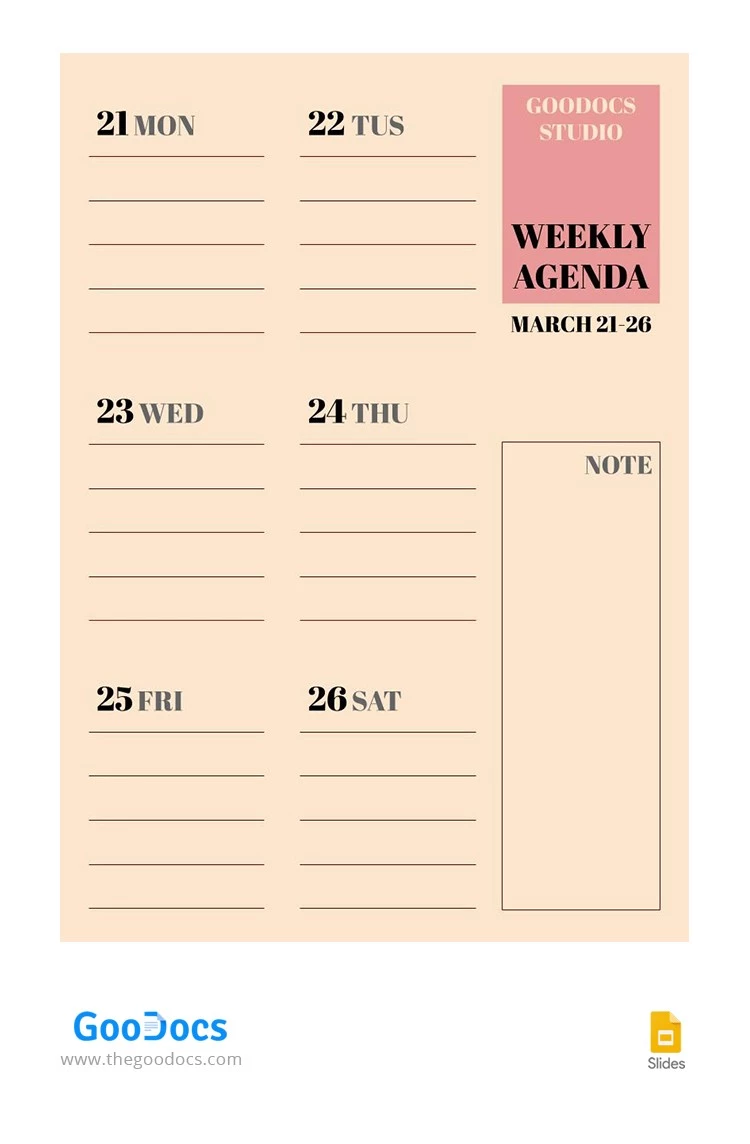 Creative Weekly Agenda - free Google Docs Template - 10063731