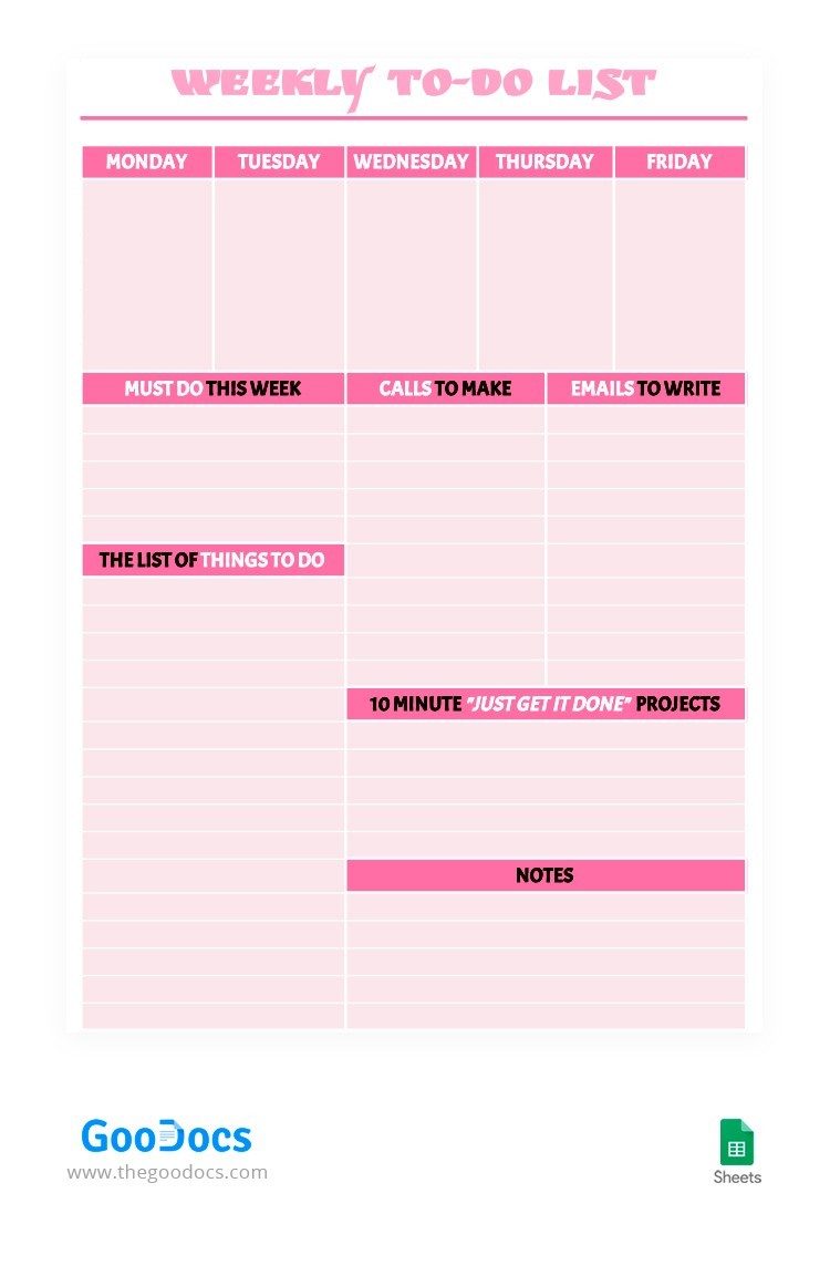 Free Pink Weekly To Do List Template In Google Sheets