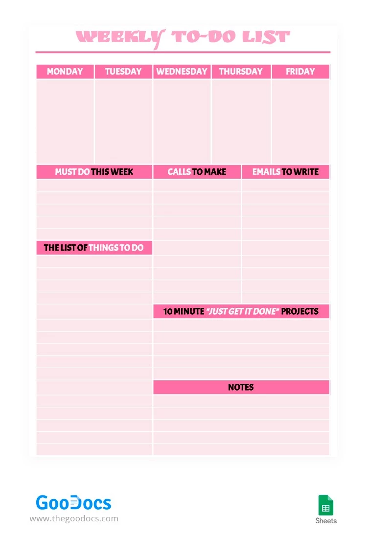 Pink Weekly To-Do List - free Google Docs Template - 10062193