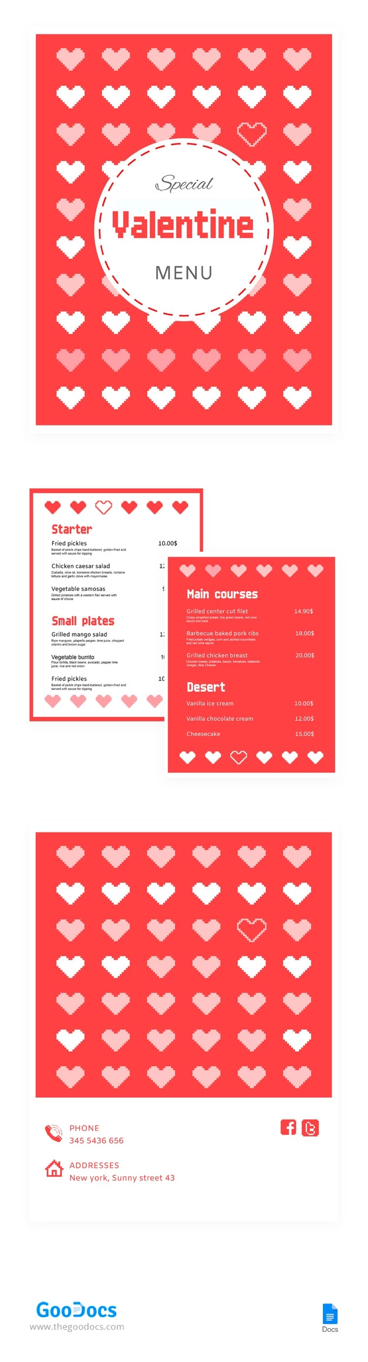 Menú de San Valentín Pixel - free Google Docs Template - 10062892