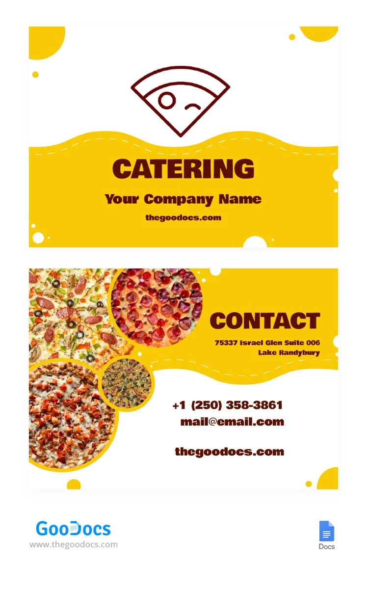 Cartão de Visita para Negócio de Catering de Pizza - free Google Docs Template - 10064743