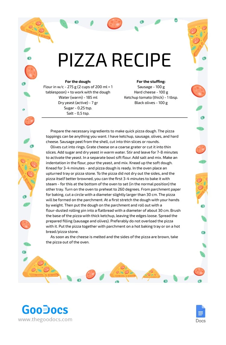 Receita de Pizza - free Google Docs Template - 10062531