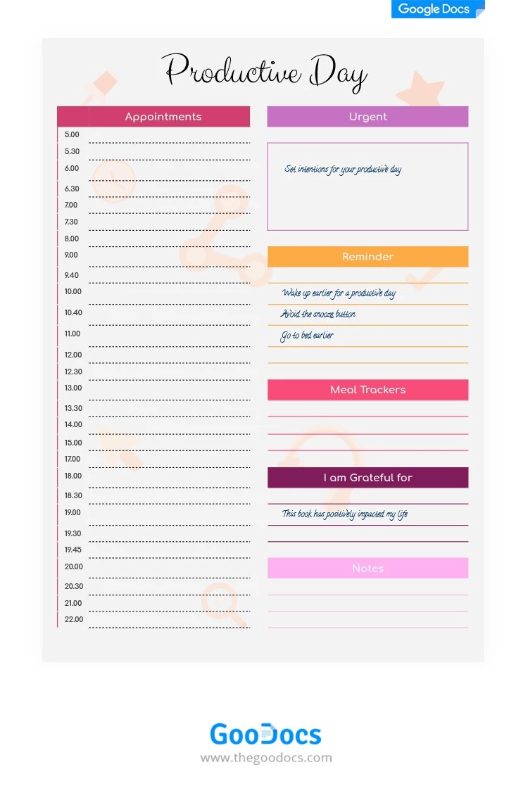 Productive Day Planner - free Google Docs Template - 10062004