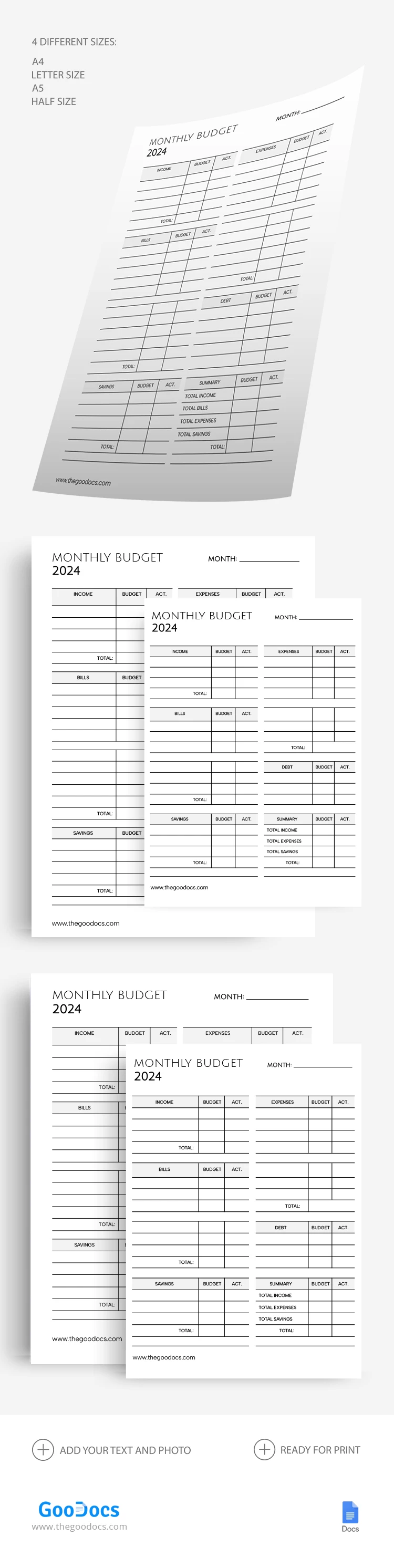 Minimalistic Monthly Budget - free Google Docs Template - 10068533