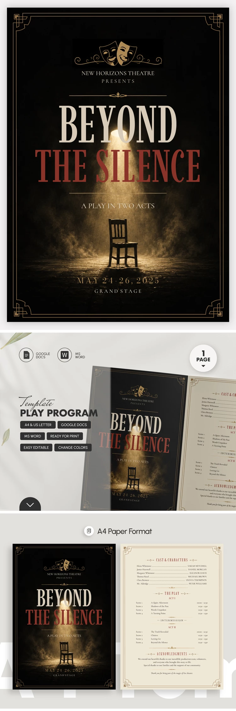 Preview of Play Program Template for Google Docs and Microsoft Word