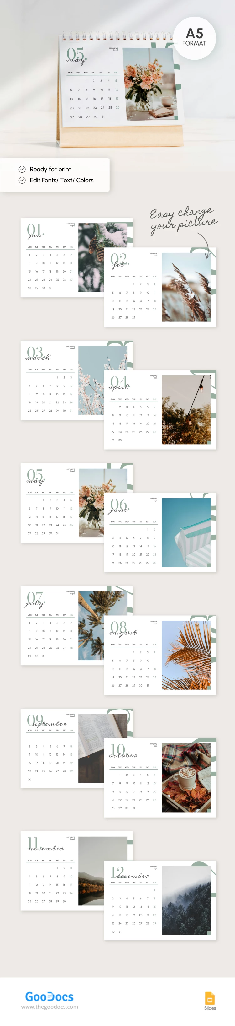 Calendario mensual blanco - free Google Docs Template - 10068665
