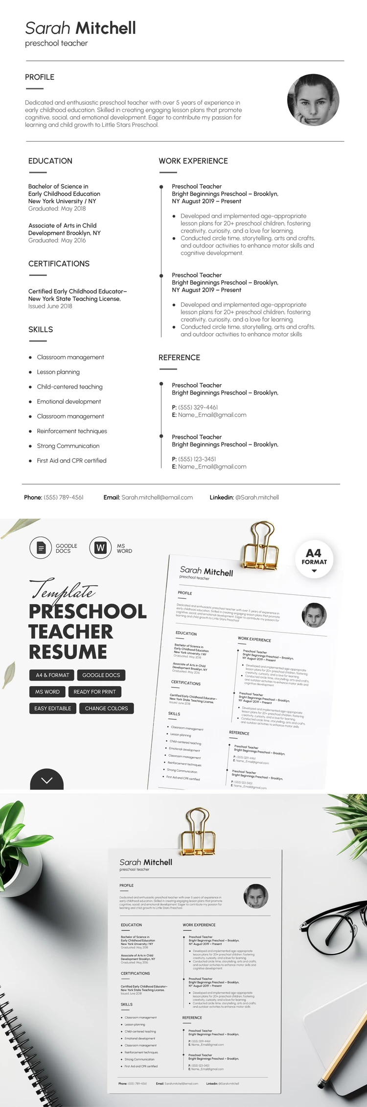 Curriculum vitae simple d'enseignant de maternelle - free Google Docs Template - 10069444