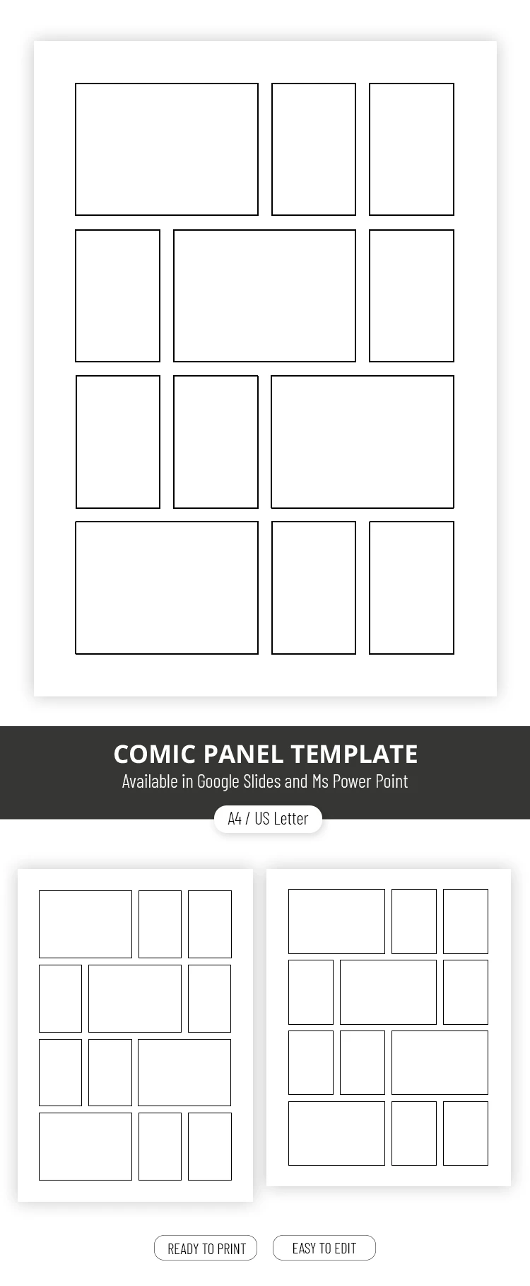 Aperçu de Modèle de bande dessinée à 12 panneaux imprimable pour Google Slides and Microsoft PowerPoint
