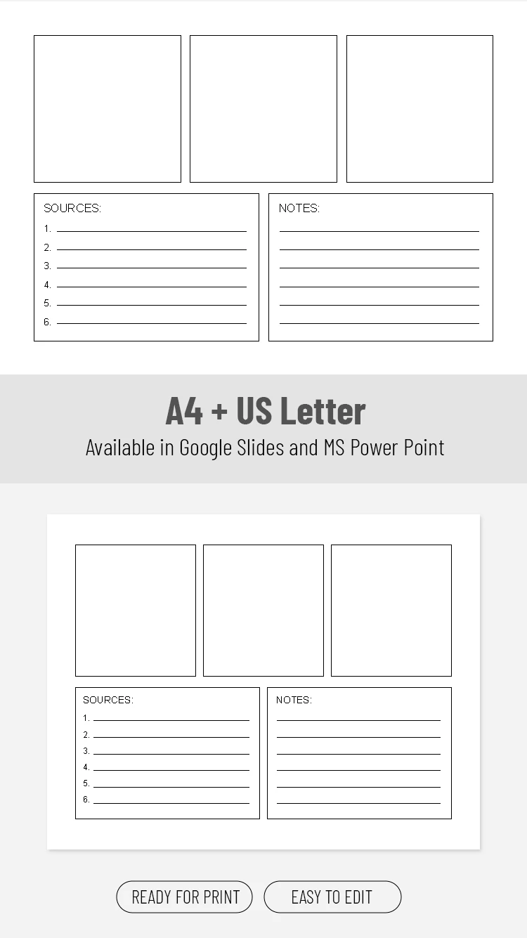 Modèle de bande dessinée à 3 panneaux imprimable avec des notes de recherche - free Google Docs Template - 10072492