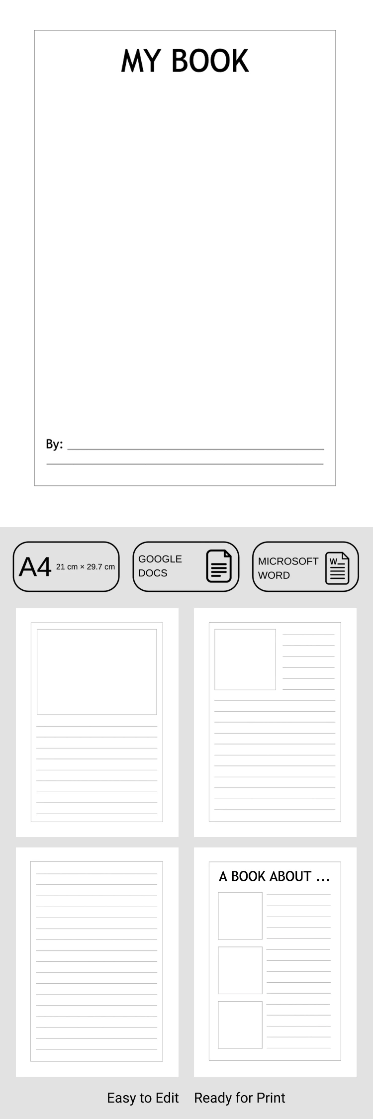 Preview of Printable Blank Book Template for School for Google Docs and Microsoft Word
