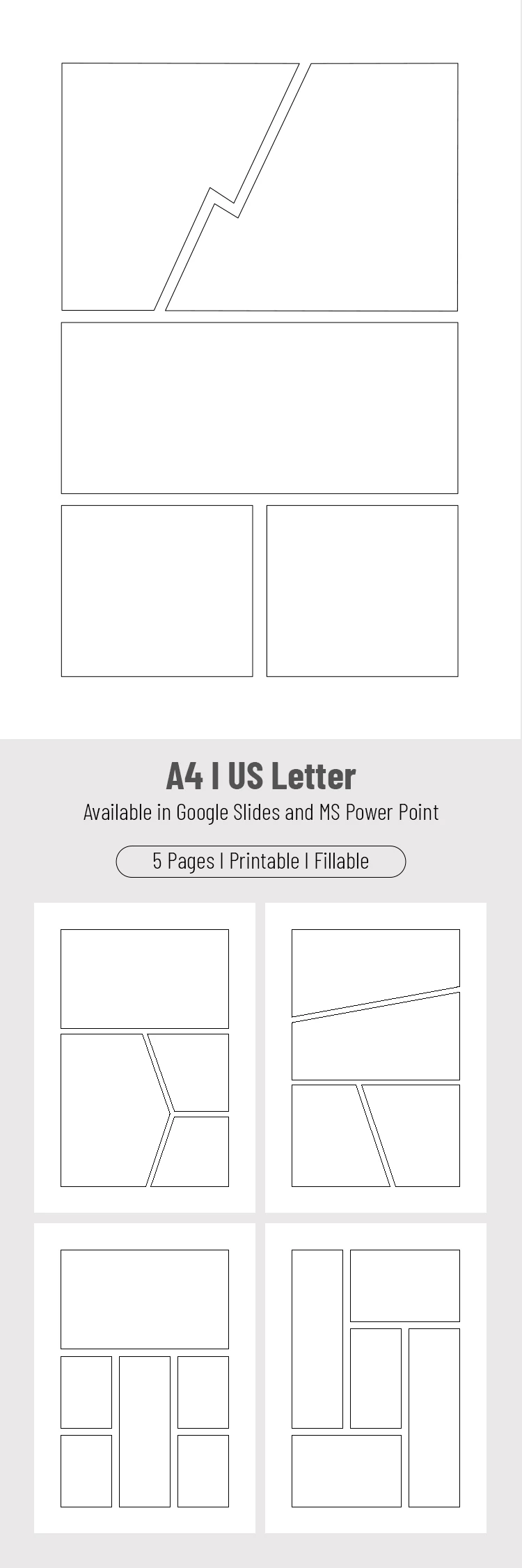 Preview of Printable Blank Comic Strip Template for Google Slides and Microsoft PowerPoint