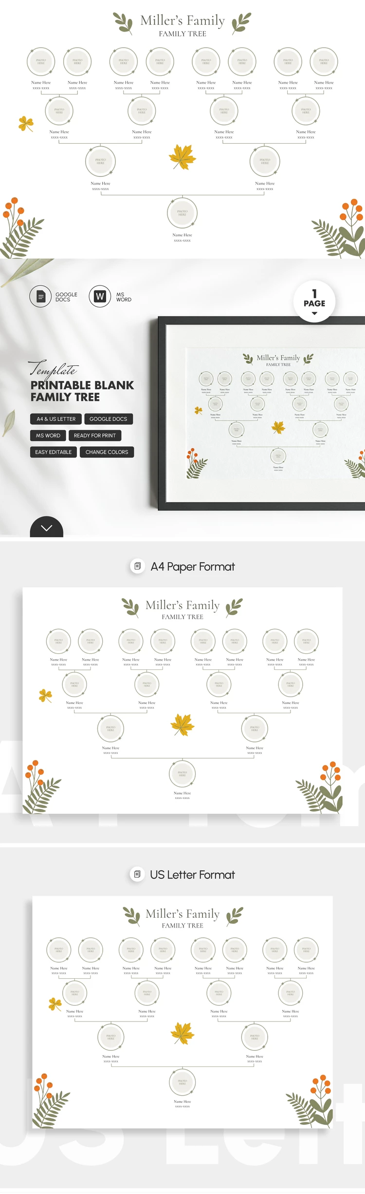 Preview of Printable Blank Family Tree Template for Google Docs and Microsoft Word