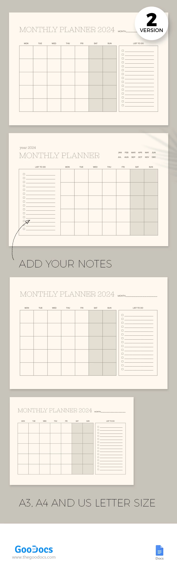 Calendario mensile 2024 pulito - free Google Docs Template - 10068571