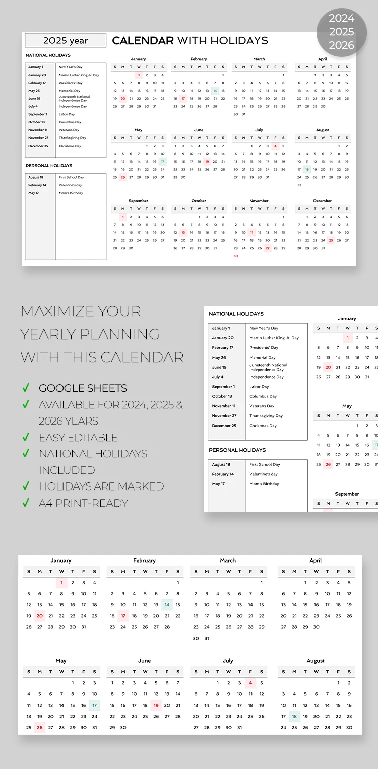 Calendario stampabile con festività - free Google Docs Template - 10069180