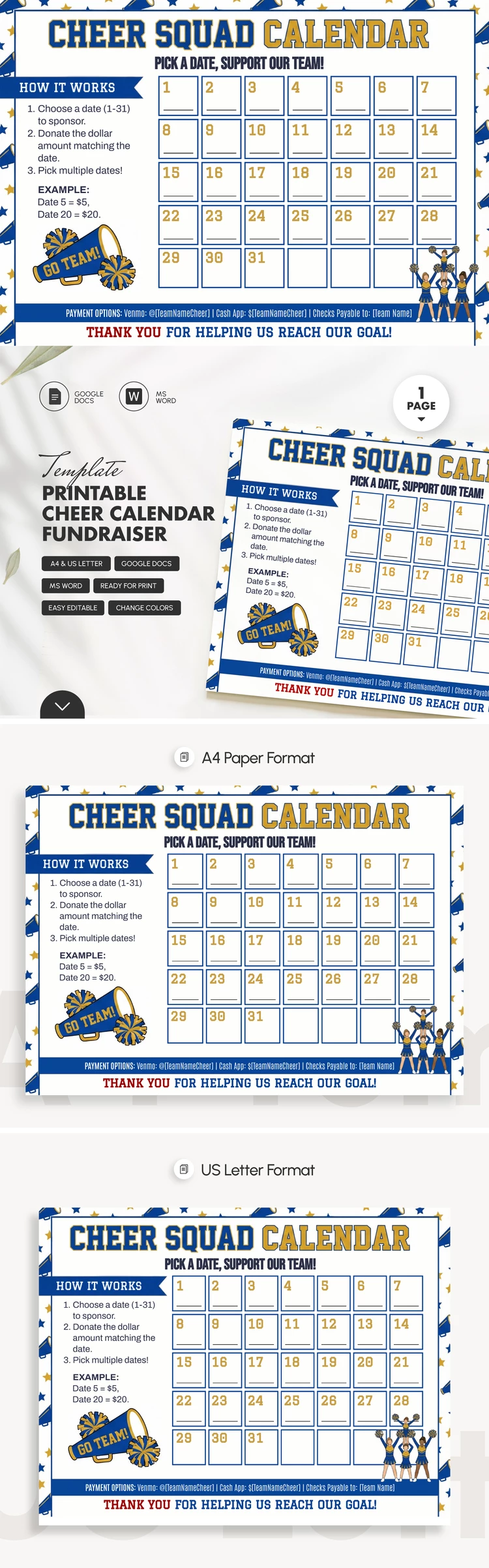 Printable Cheer Calendar Fundraiser Template - free Google Docs Template - 10072690