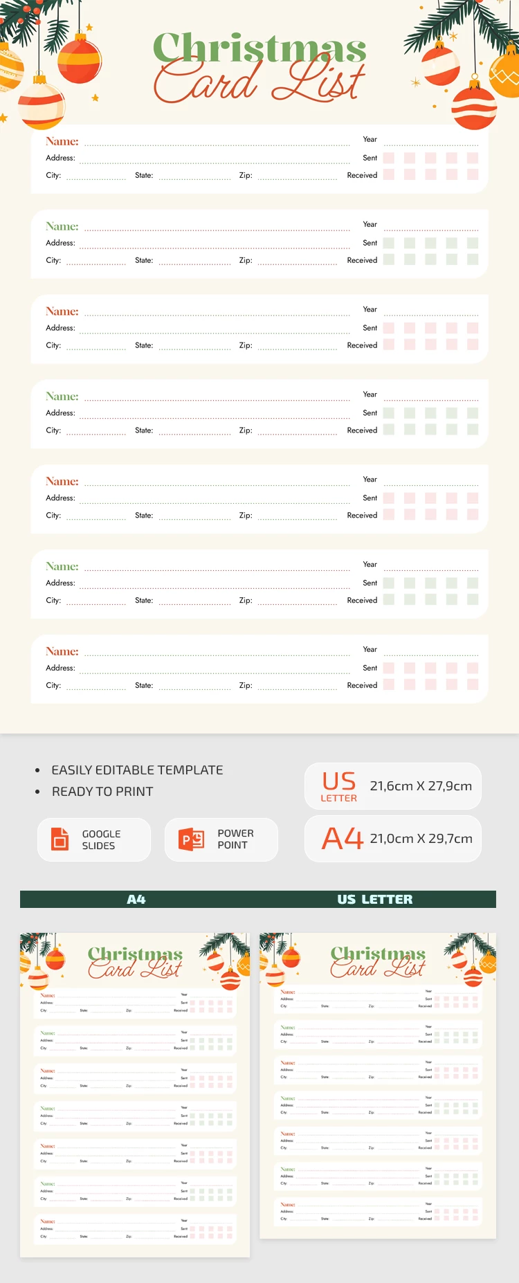 Printable Christmas Card List Template - free Google Docs Template - 10072316