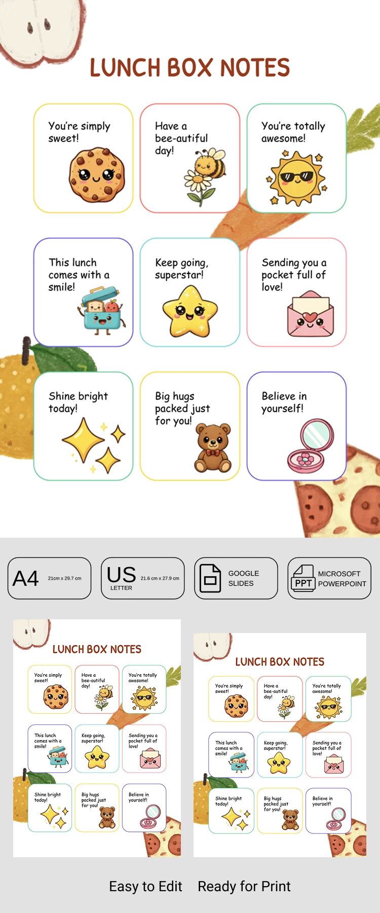 Printable Cute Lunch Box Notes for Kids - free Google Docs Template - 10072571