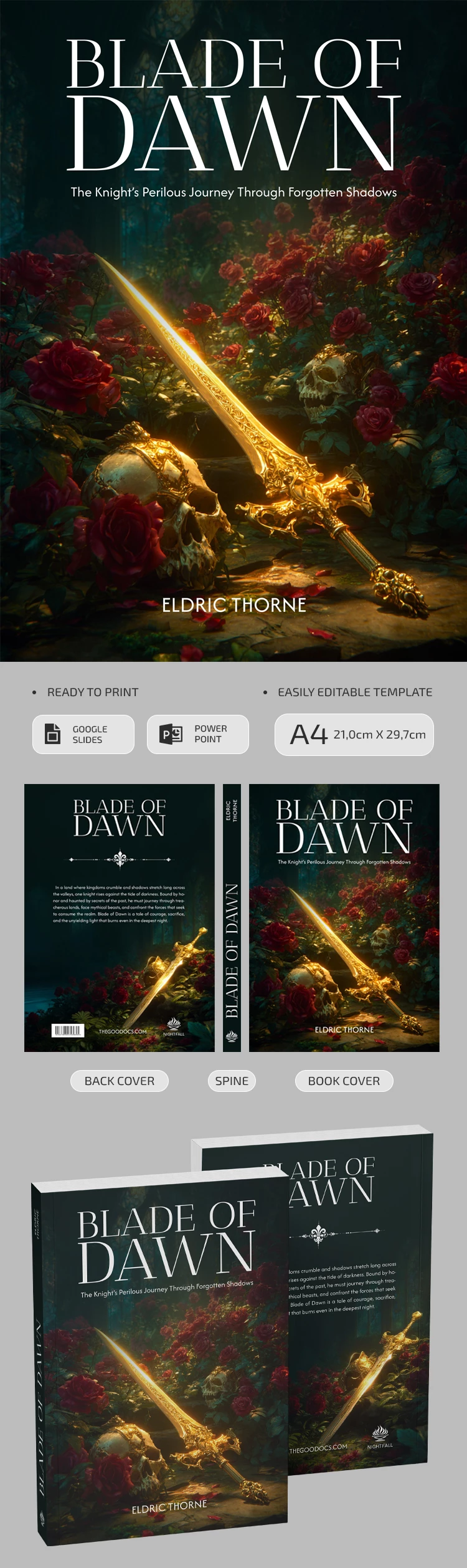 Modèle de couverture de livre fantastique à imprimer - Mise en page de roman personnalisable - free Google Docs Template - 10072108